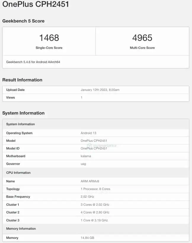 全球 OnePlus 11 Geekbench