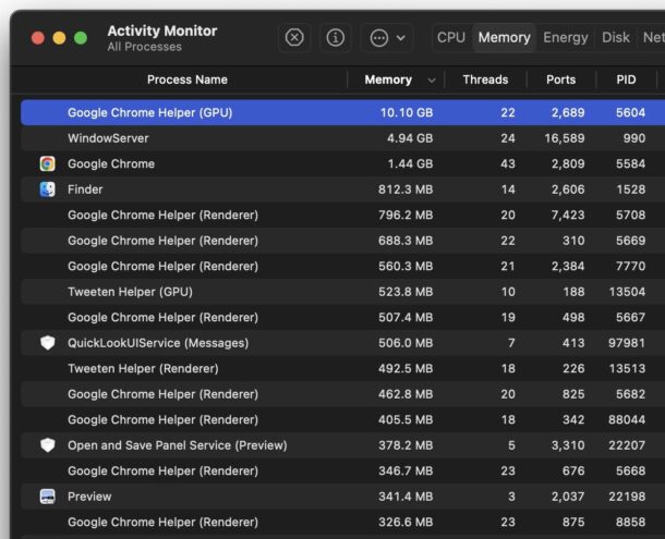 Chrome Mac 资源使用情况